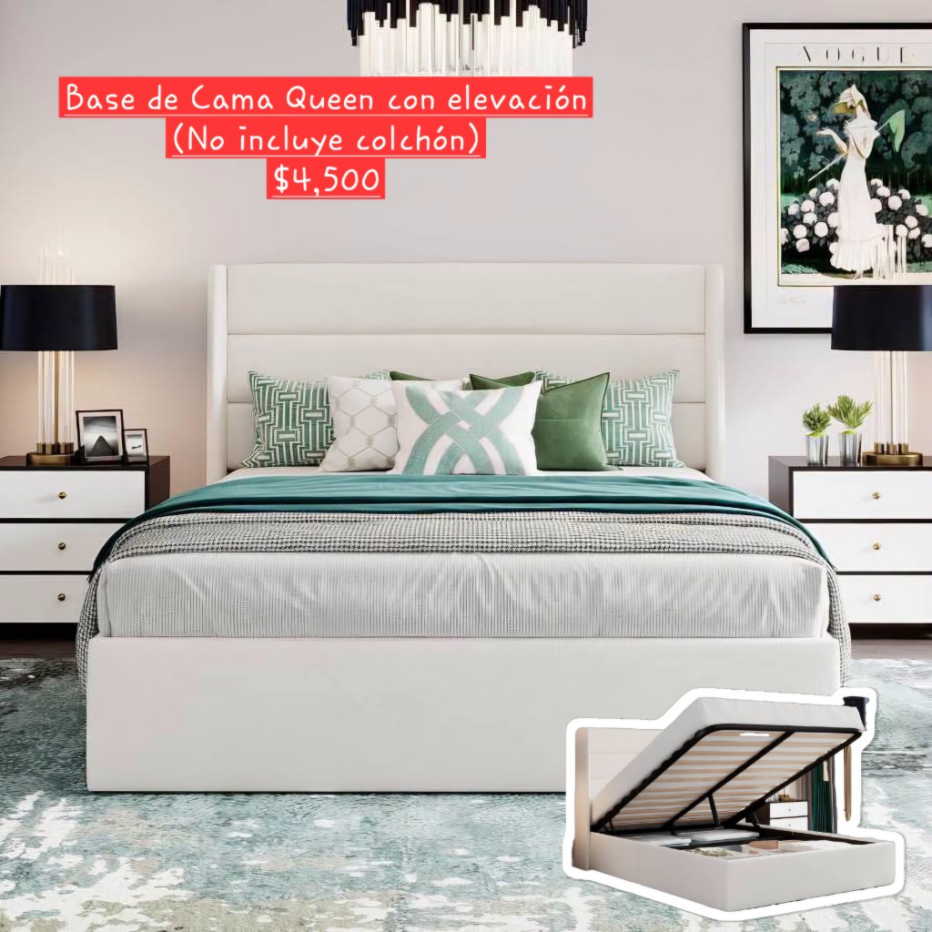 Base de cama Queen blanca con elevacion