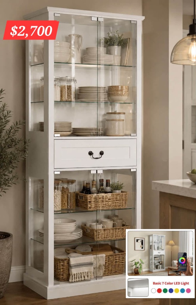 Gabinete blanco con vitrina
