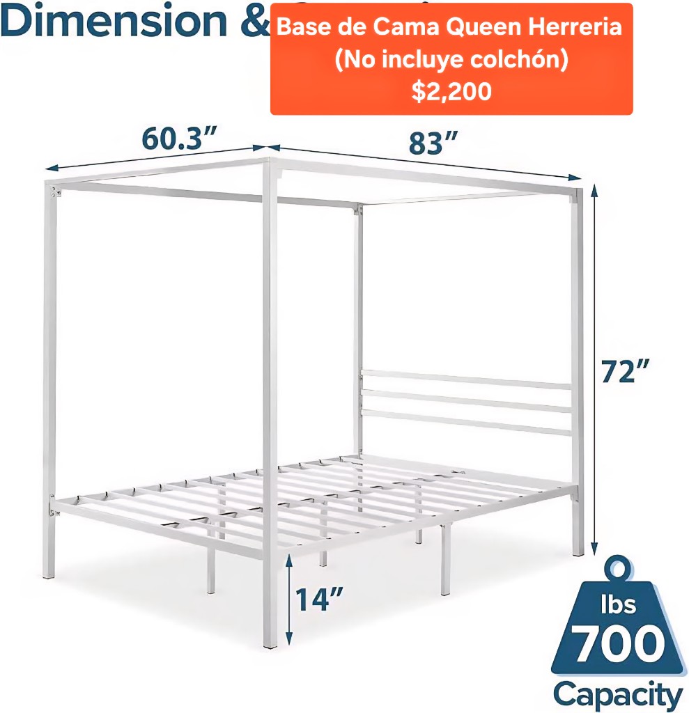 Base de cama Queen con postes herreria blanca