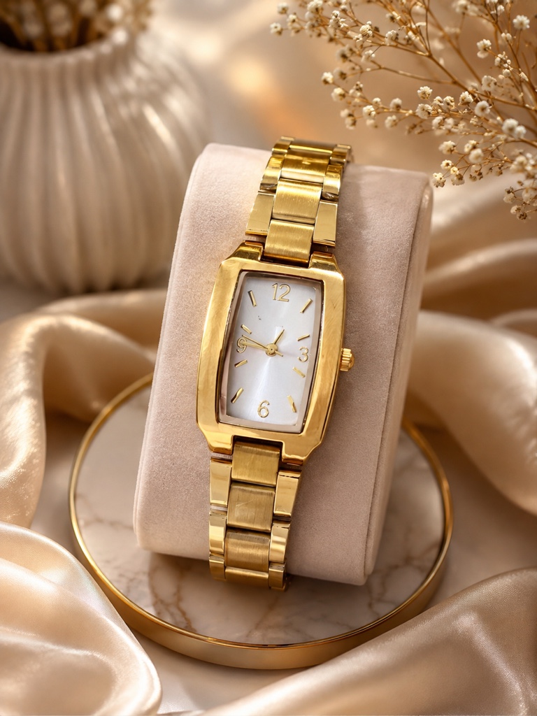 Reloj dorado rectangular