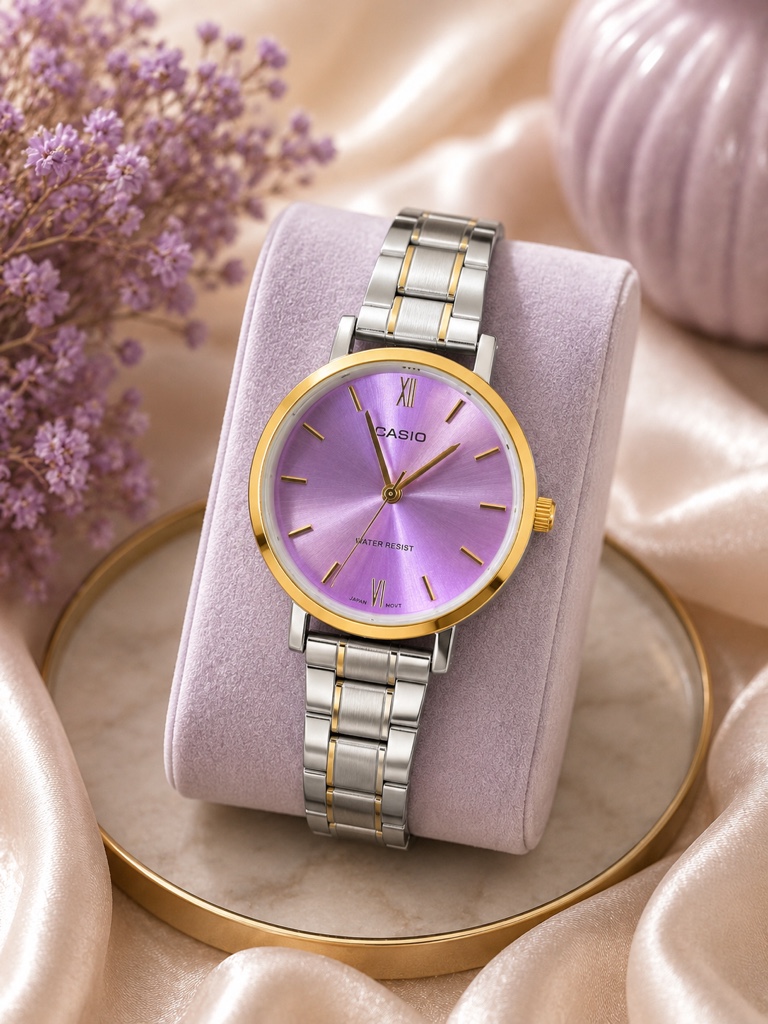 Casio reloj plateado dorado lila