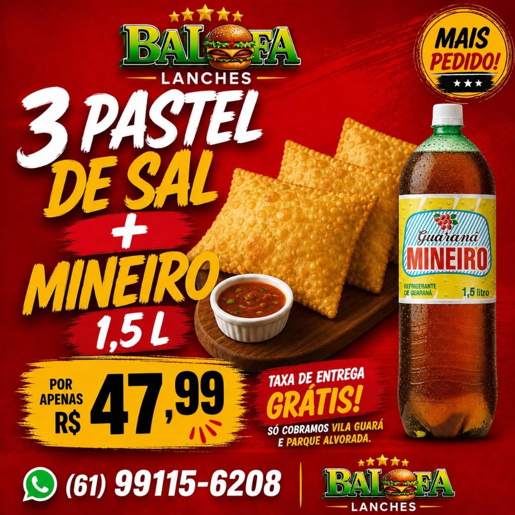 3 Pastel de Sal + Mineiro 1,5L