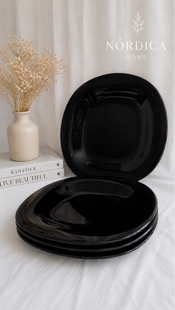 Plato Playo Vidrio Negro 28cm