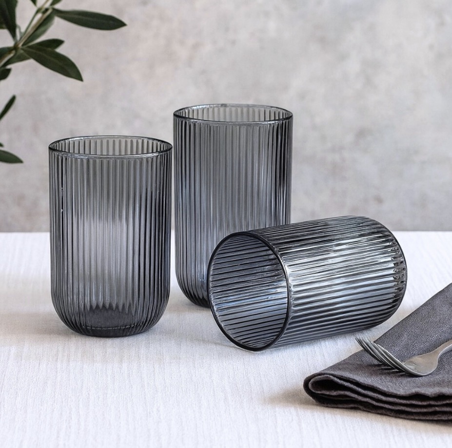 Vaso Líneas Vidrio Negro x6 Unidades