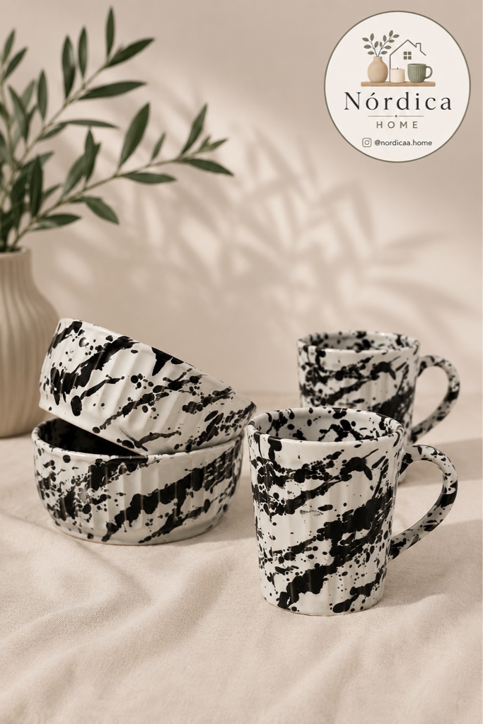 Taza + Cazuela Cerámica Marmolado