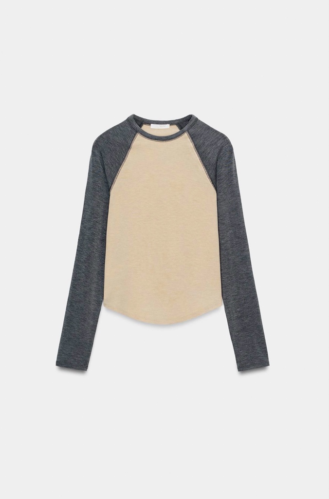 Gray and Beige Long Sleeve Shirt