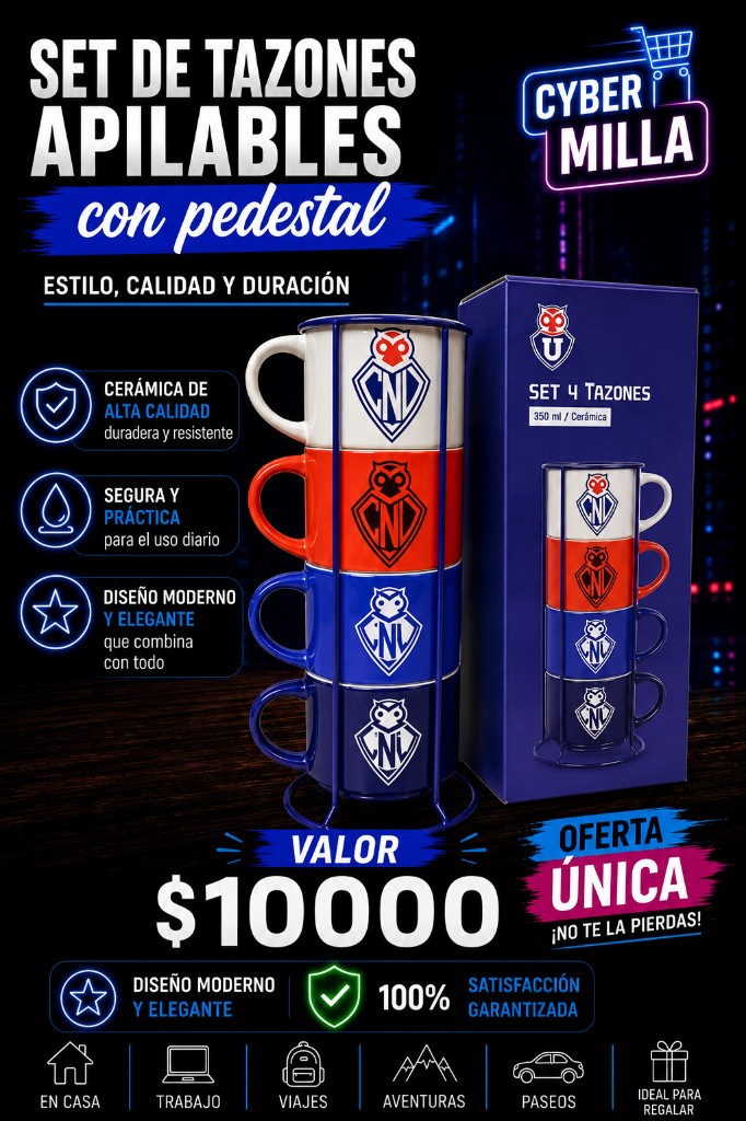 Set tazones Universidad de Chile apilables con pedestal