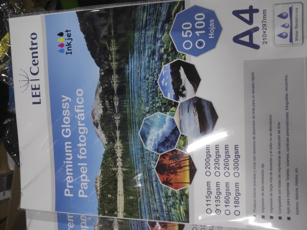 Papel fotografico Glossy A4 135gr lee centro