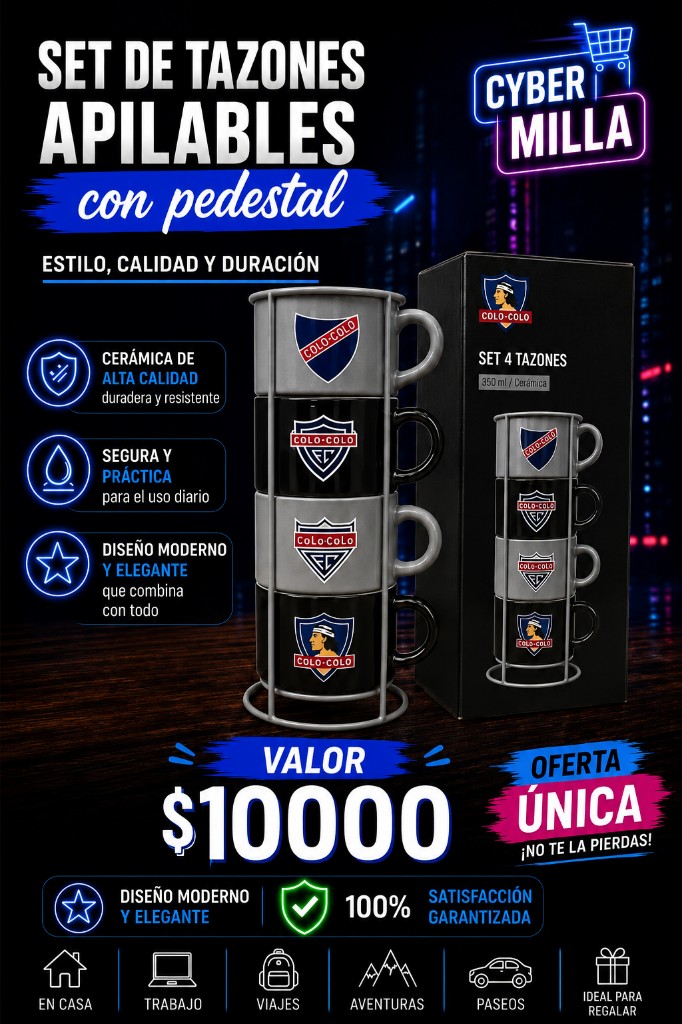 tasas Colo-Colo set 4 tazones apilables