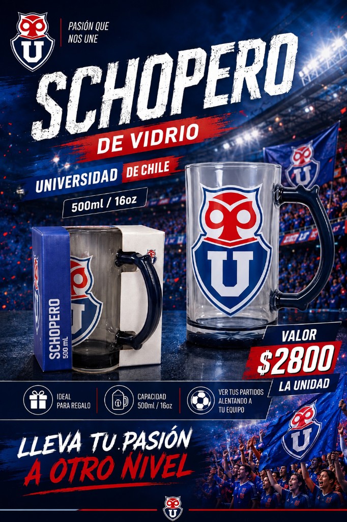 Shopero Universidad de Chile schoper vidrio16oz 500ml