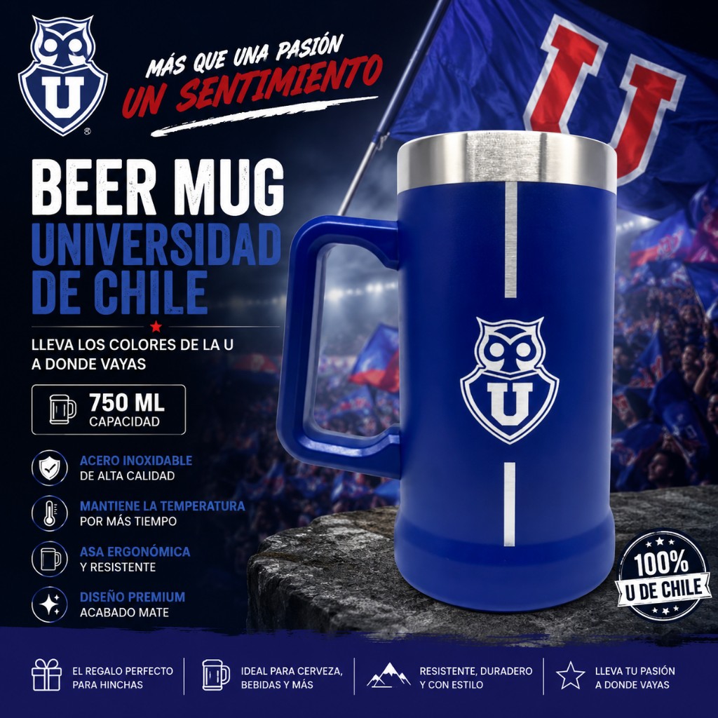 Beer Mug U de Chile 750ml acero inoxidable