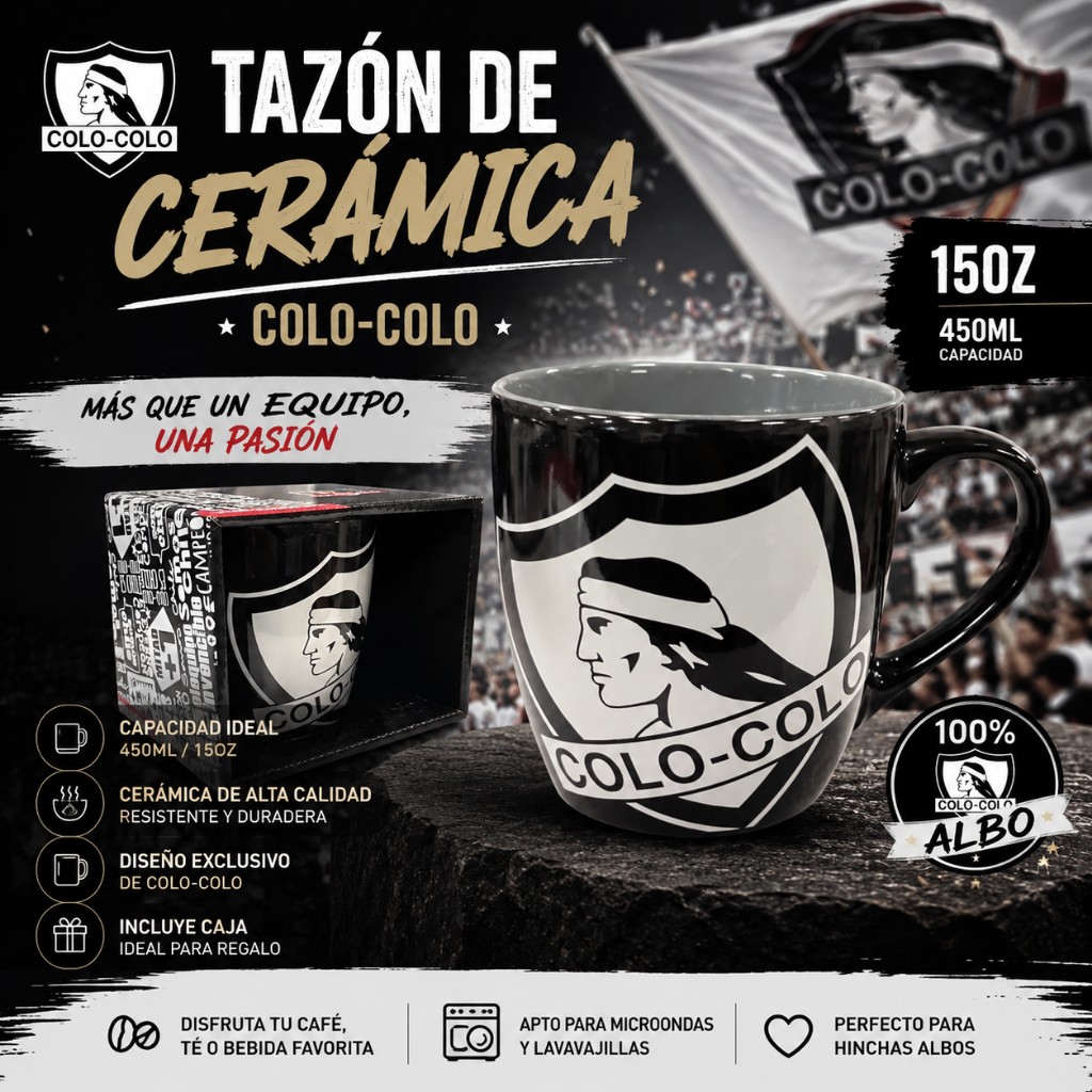 Tazón Colo-Colo negro 15oz 450ml