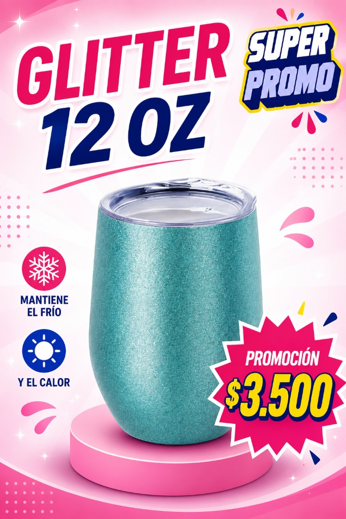 Vaso mate Glitter vaso 12 oz