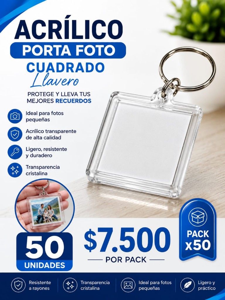 Llaveros cuadrado acrilicos transparentes porta foto 25 unidades