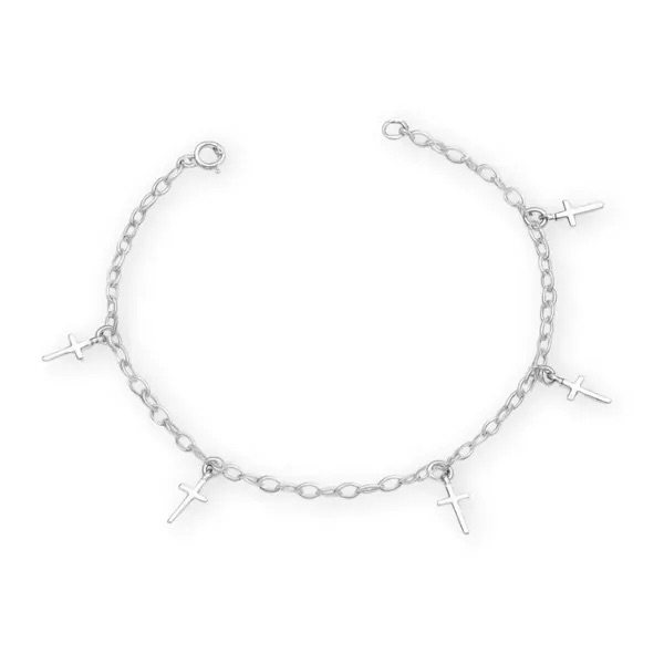 PU093T - PULSEIRA FEM C/ 5 PING CRUZ PENDURADOS 18CM