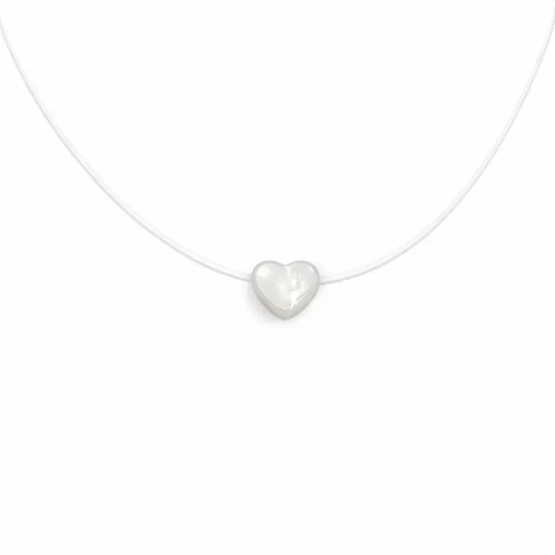 CH50423 - CHOKER FIO DE NYLON C/ CORACAO MADRE PEROLA 35CM