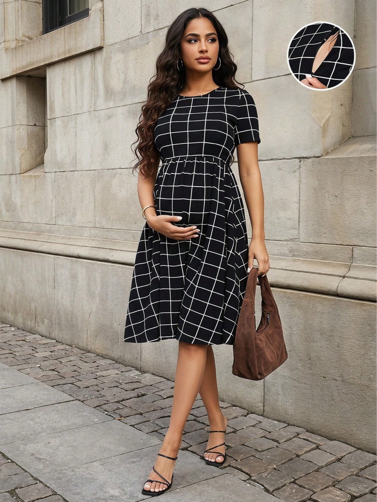 Vestido negro cuadriculado maternidad