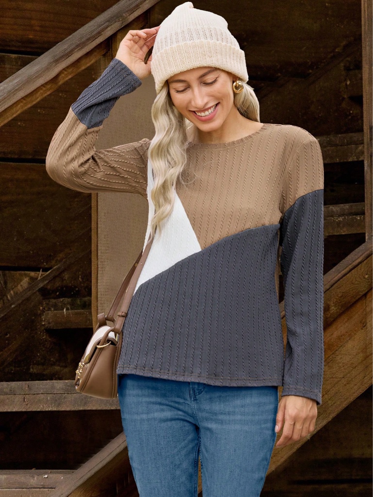 Blusa tejida color cafe y gris