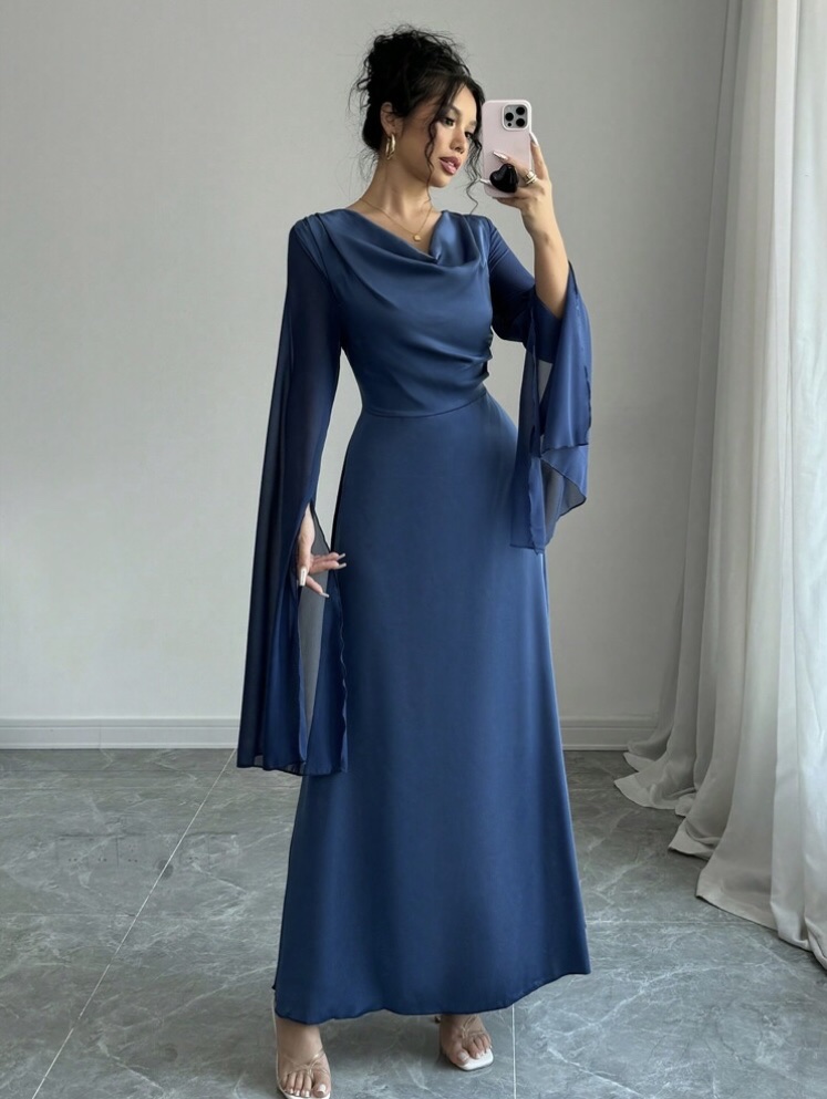 Vestido azul manga larga