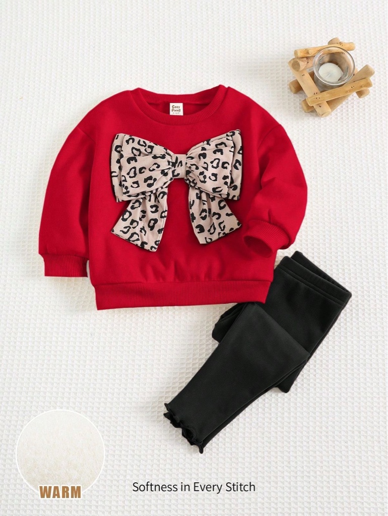 Conjunto de suéter rojo con moño