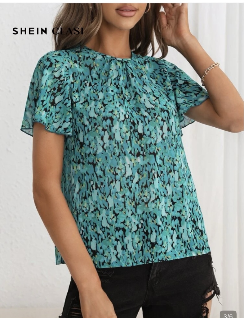 SHEIN blusa turquesa estampada