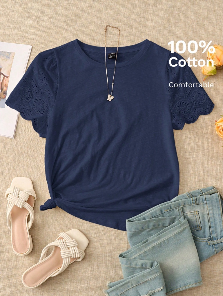 Blusa azul marino manga encaje