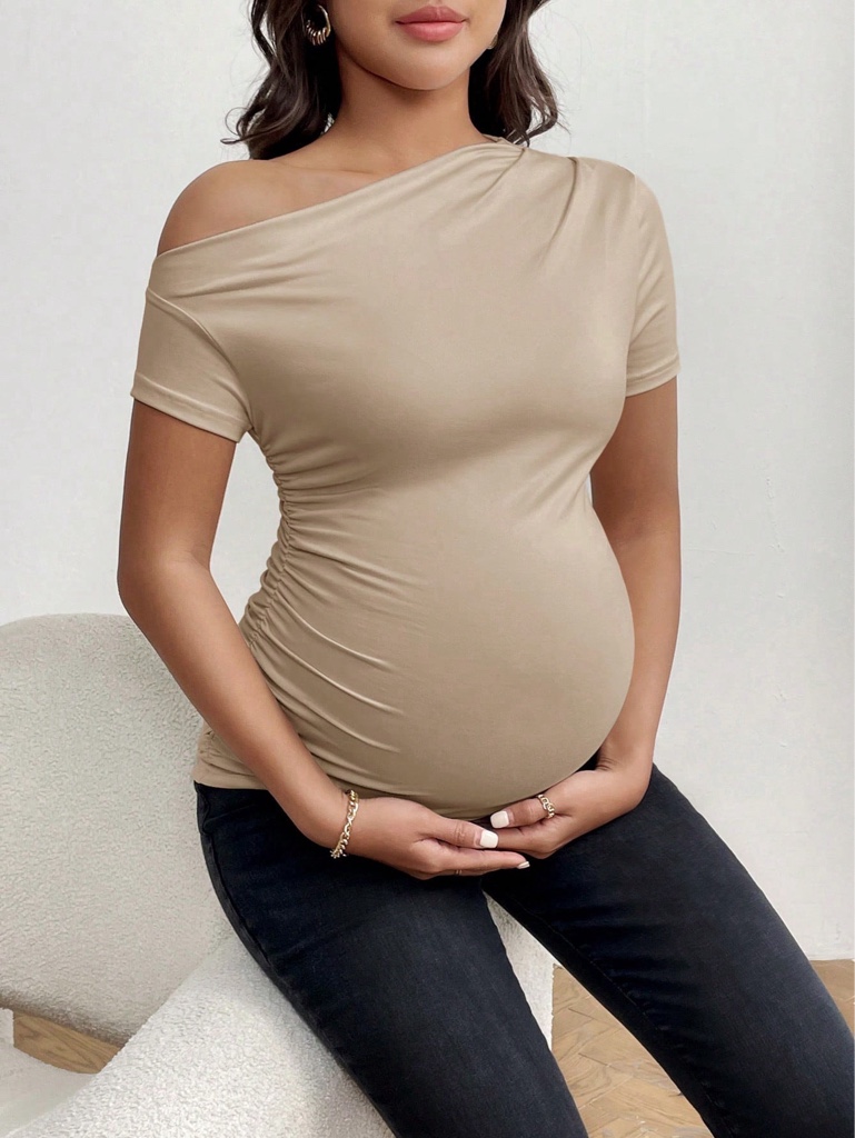 Blusa maternidad beige hombros descubiertos