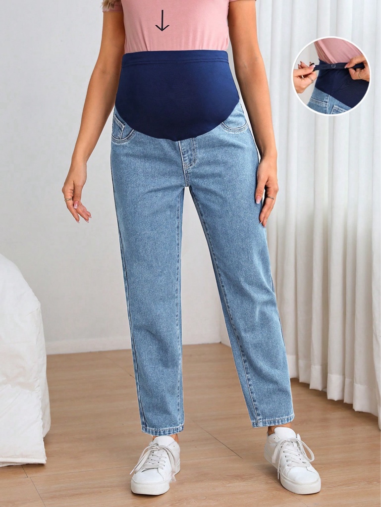 Pantalon maternidad azul lavado ligero