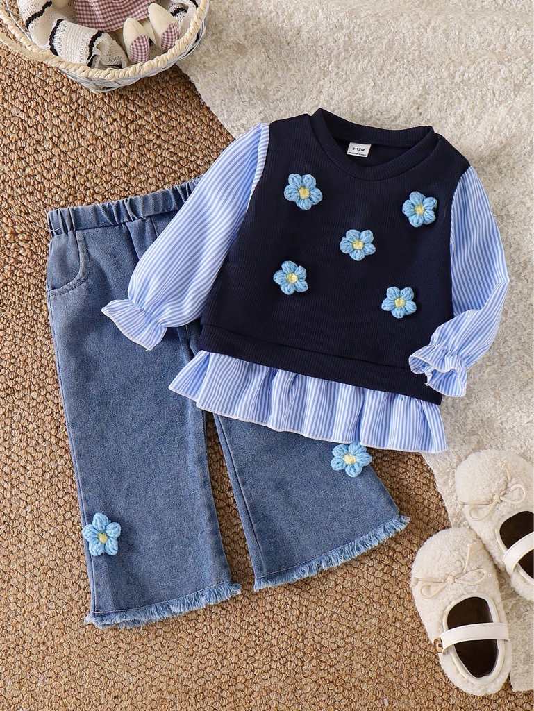 Conjunto azul floral niña