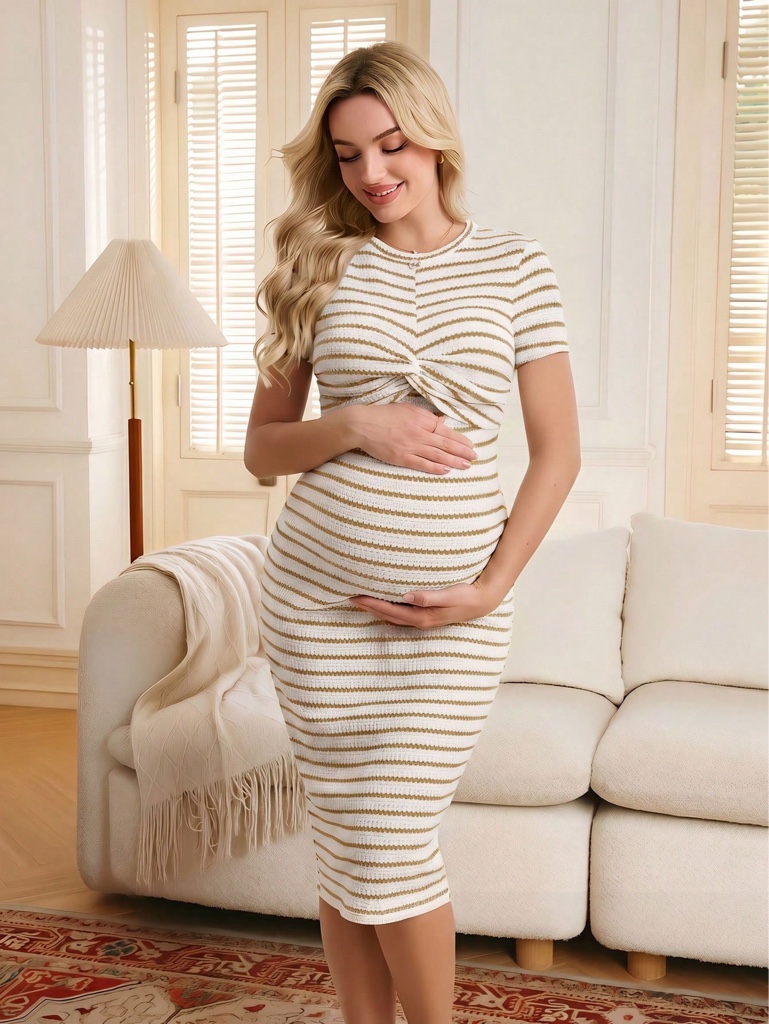Vestido maternal rayas beige