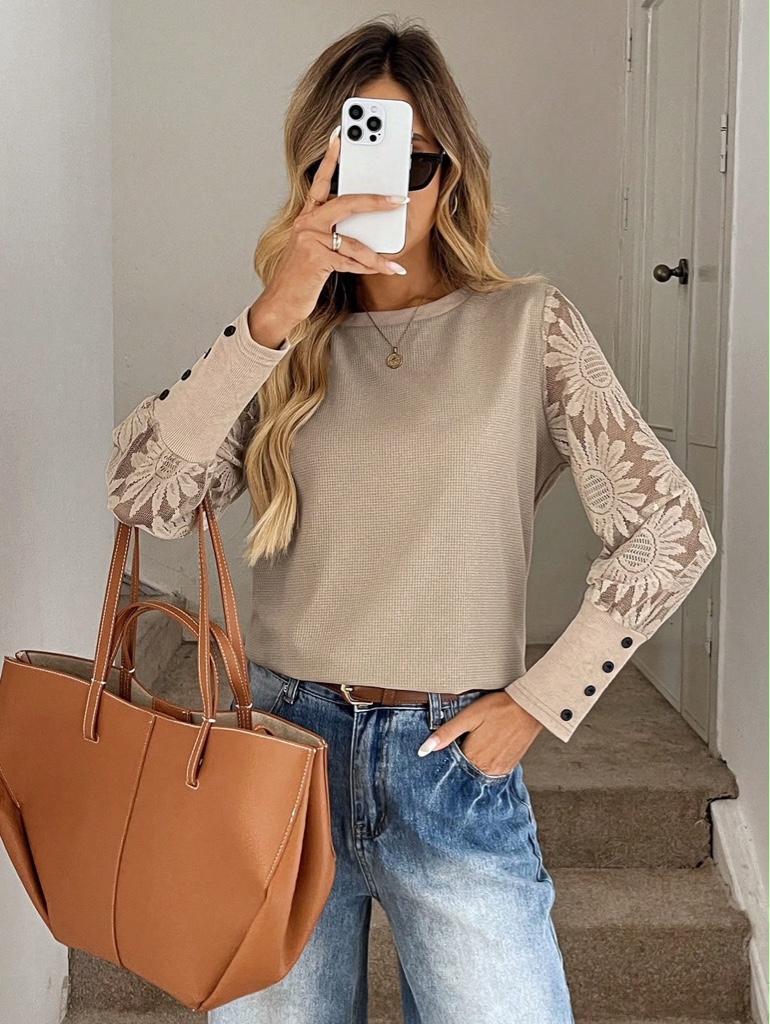 Blusa beige manga larga