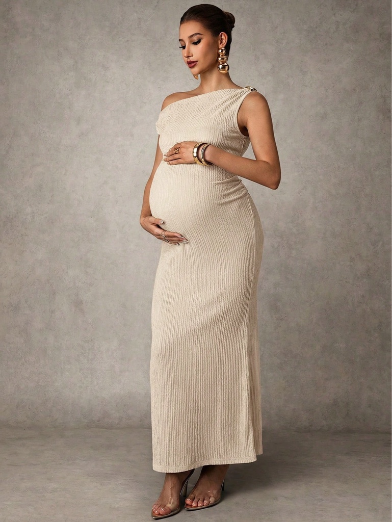 Vestido maternidad beige largo