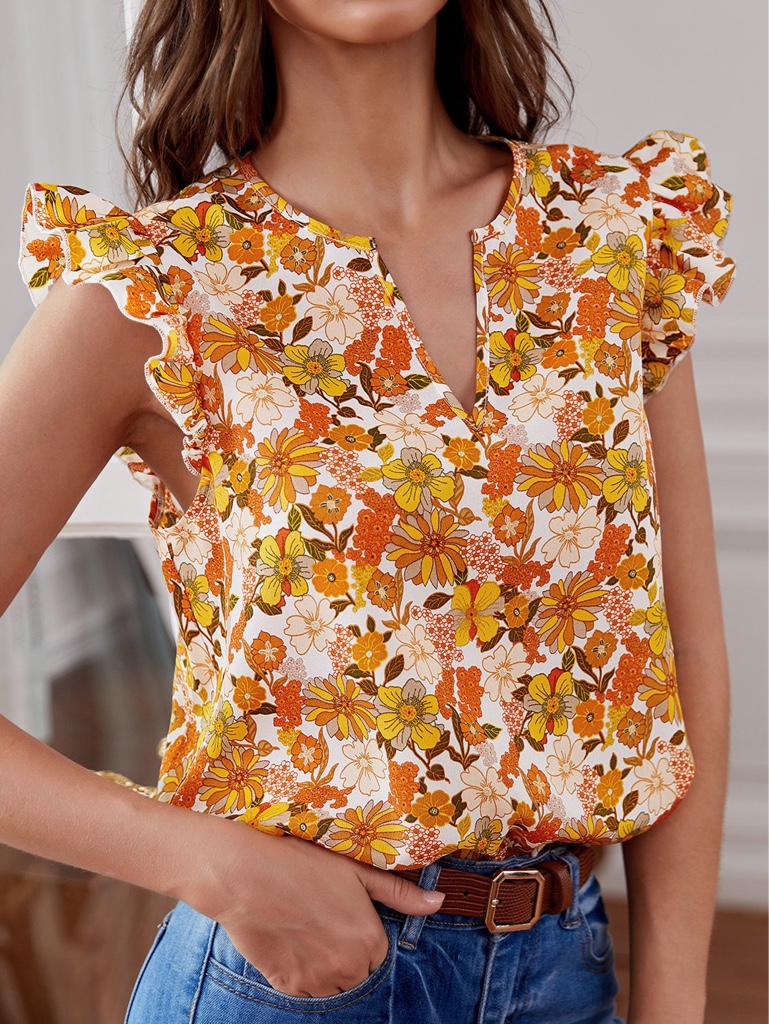 Blusa floral naranja manga alita
