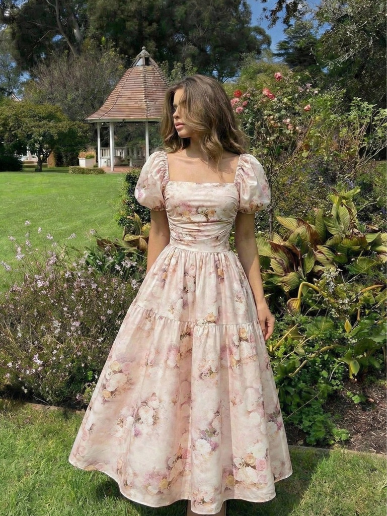 Vestido floral rosado talla L