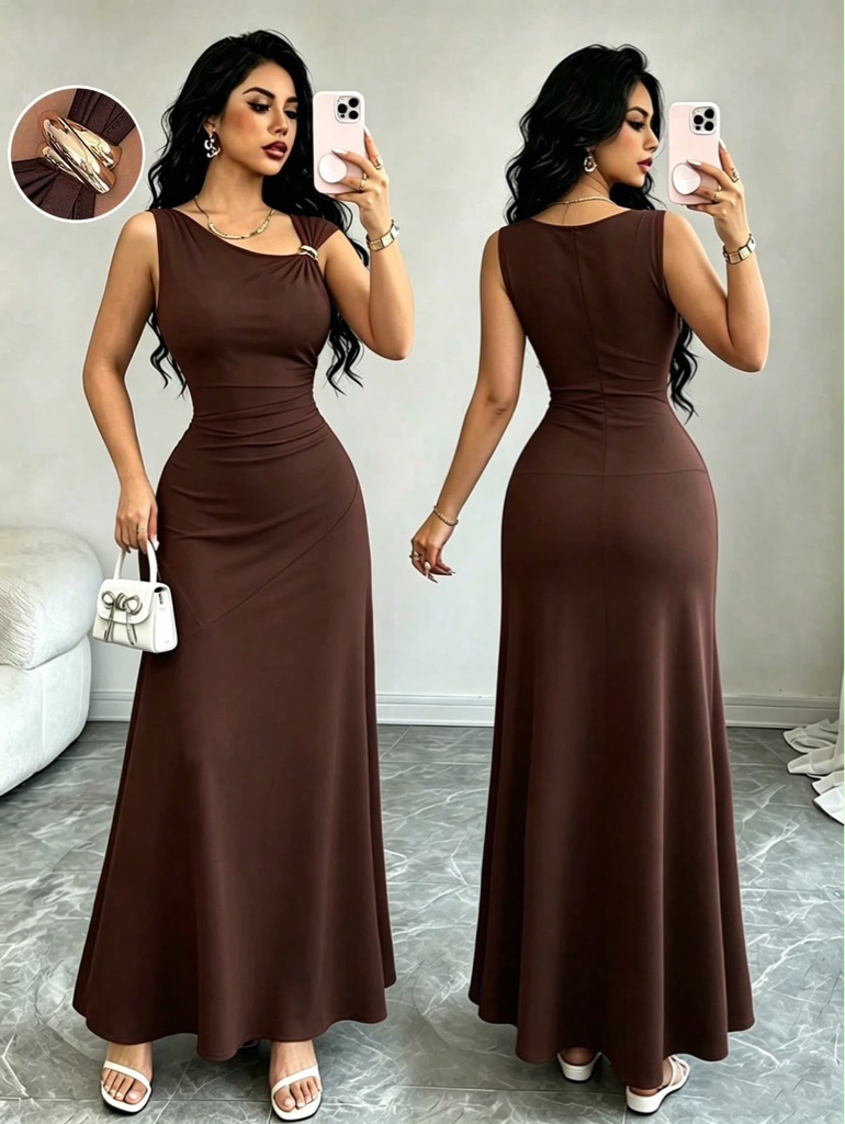 Vestido cafe largo