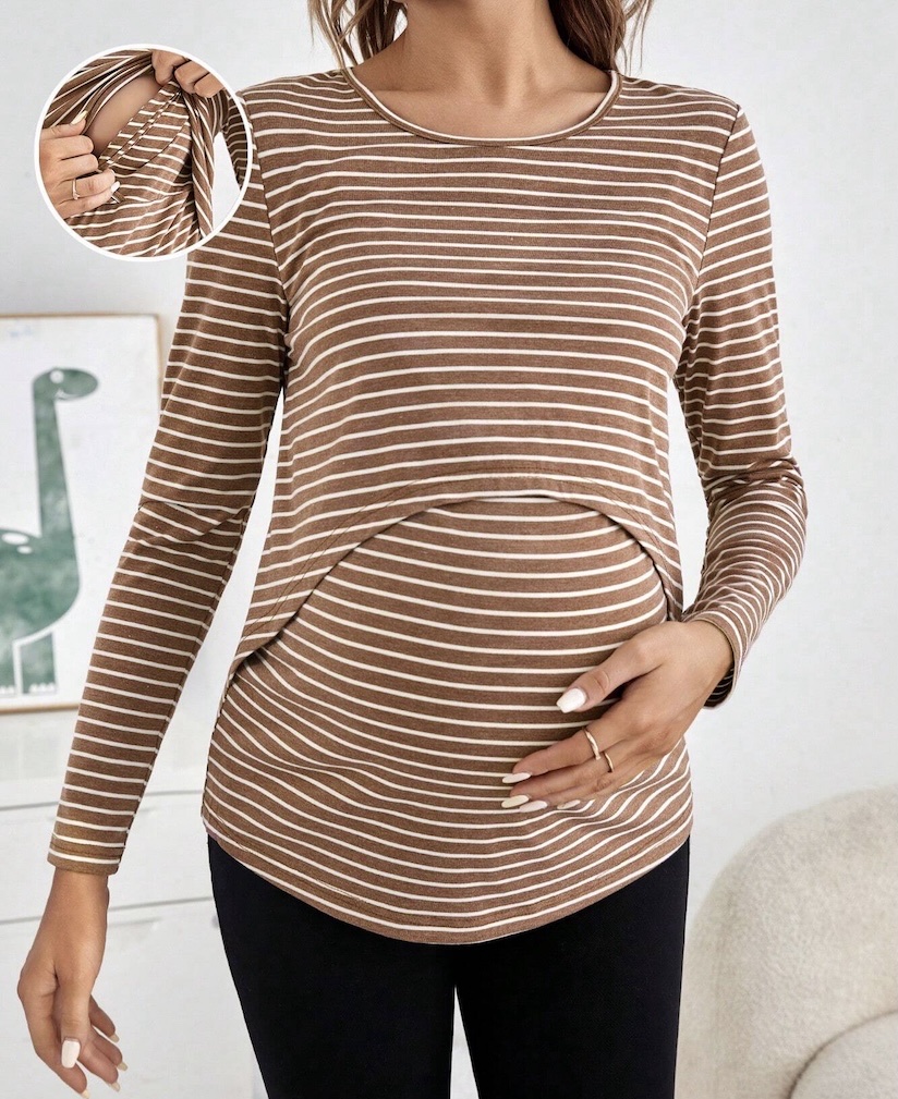 Blusa maternidad café a rayas
