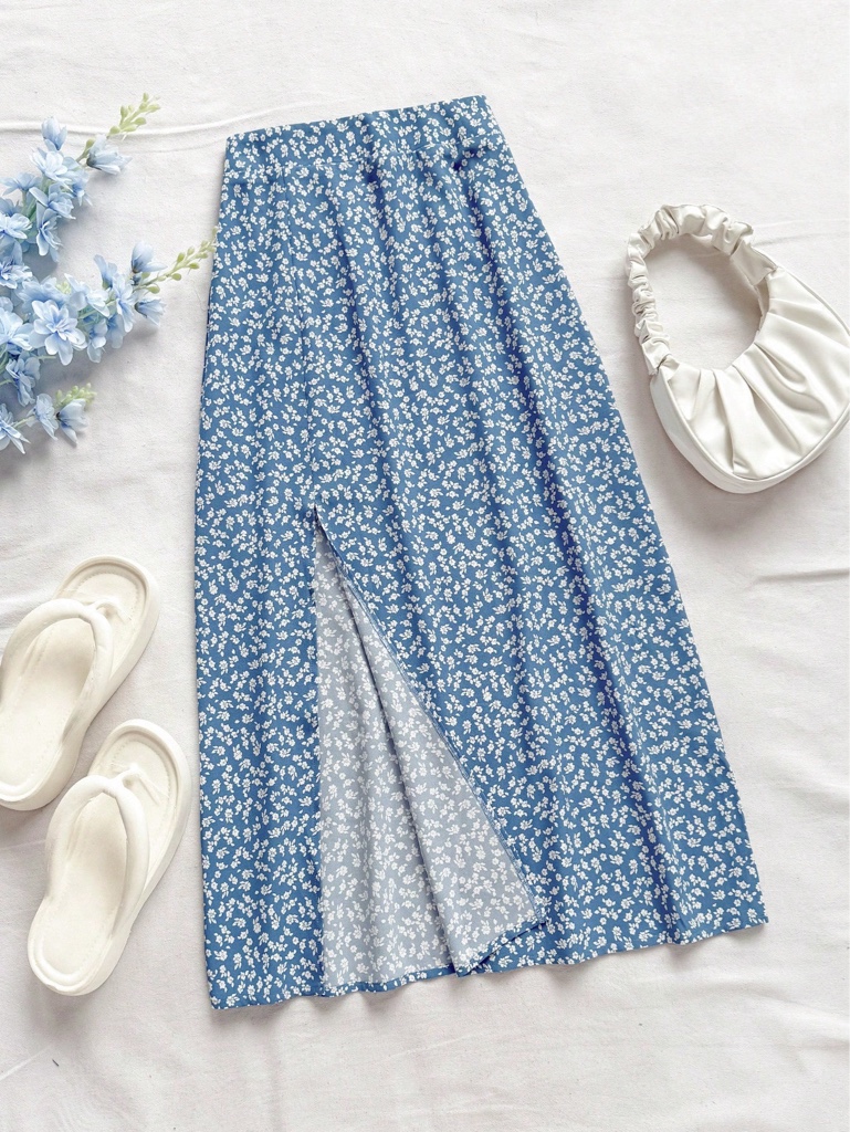 Falda azul floral