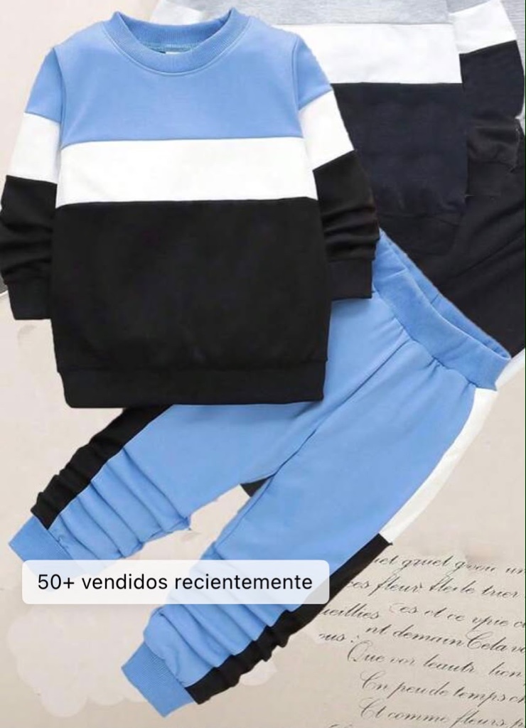 Conjunto azul con con raitos blancos
