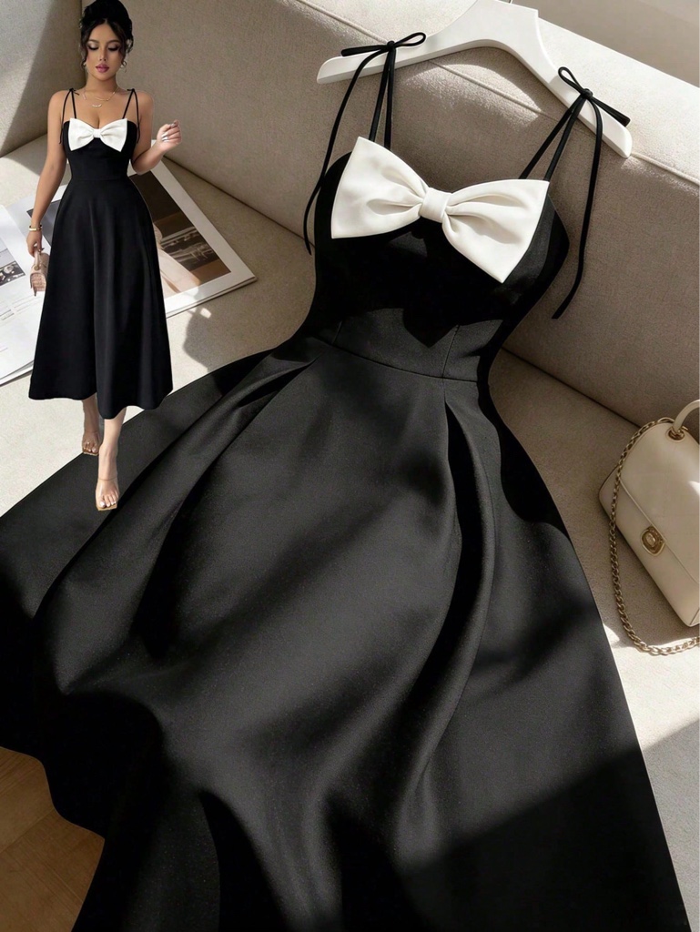 Vestido negro lazo blanco talla L