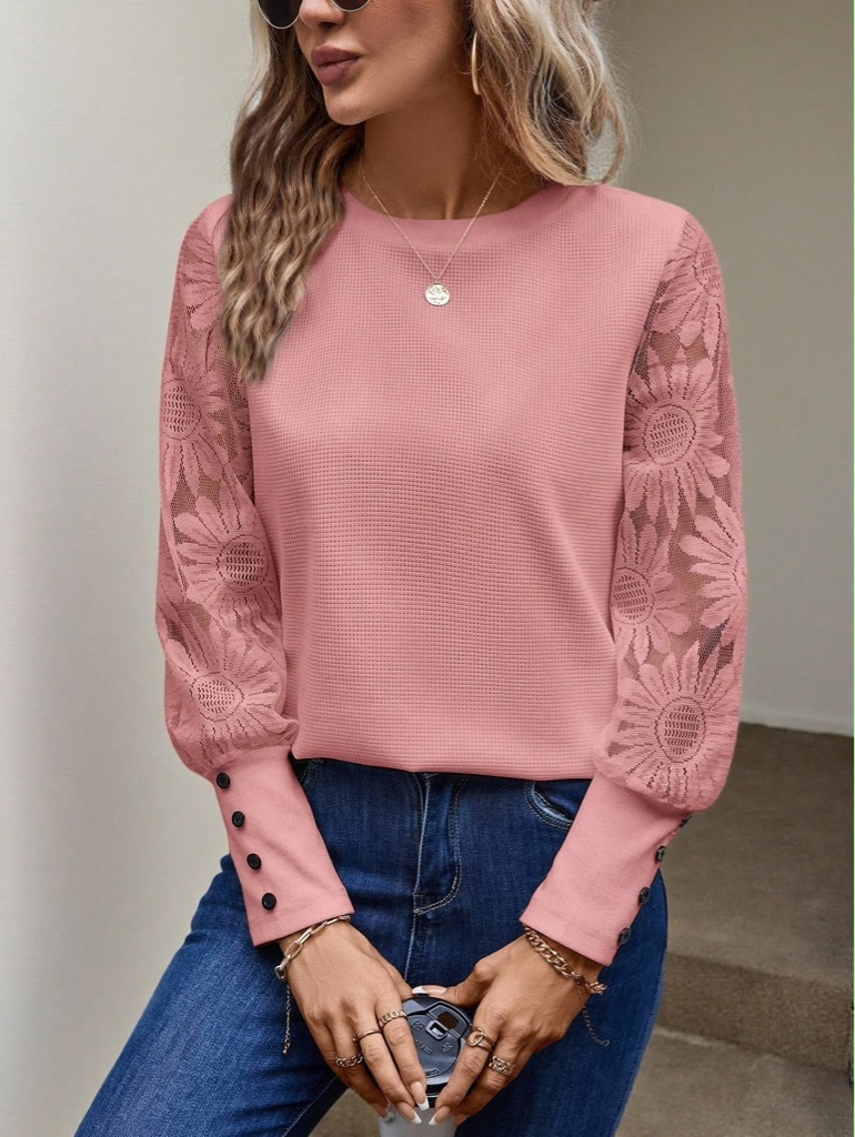 Blusa rosa manga encaje