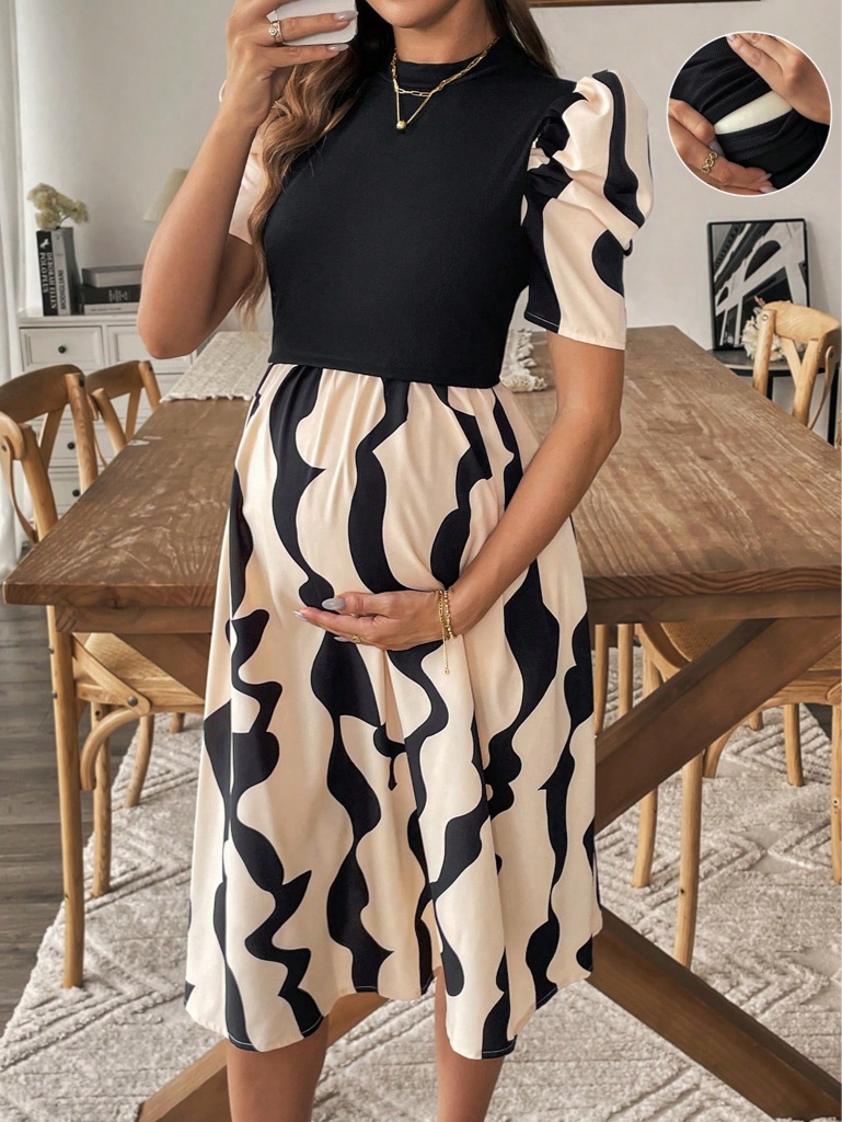 Vestido negro estampado lactancia