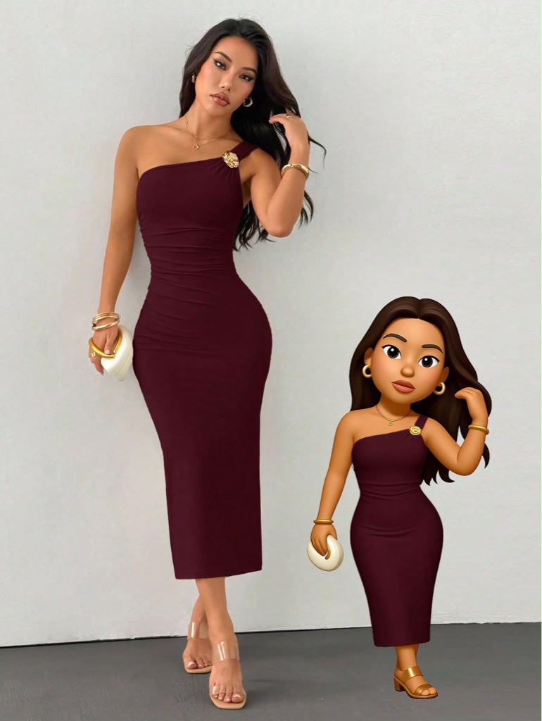 Vestido borgoña one shoulder