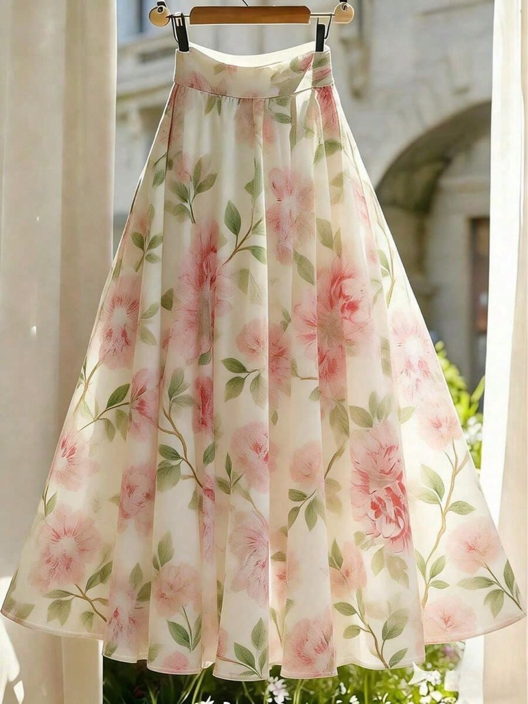 Falda floral beige