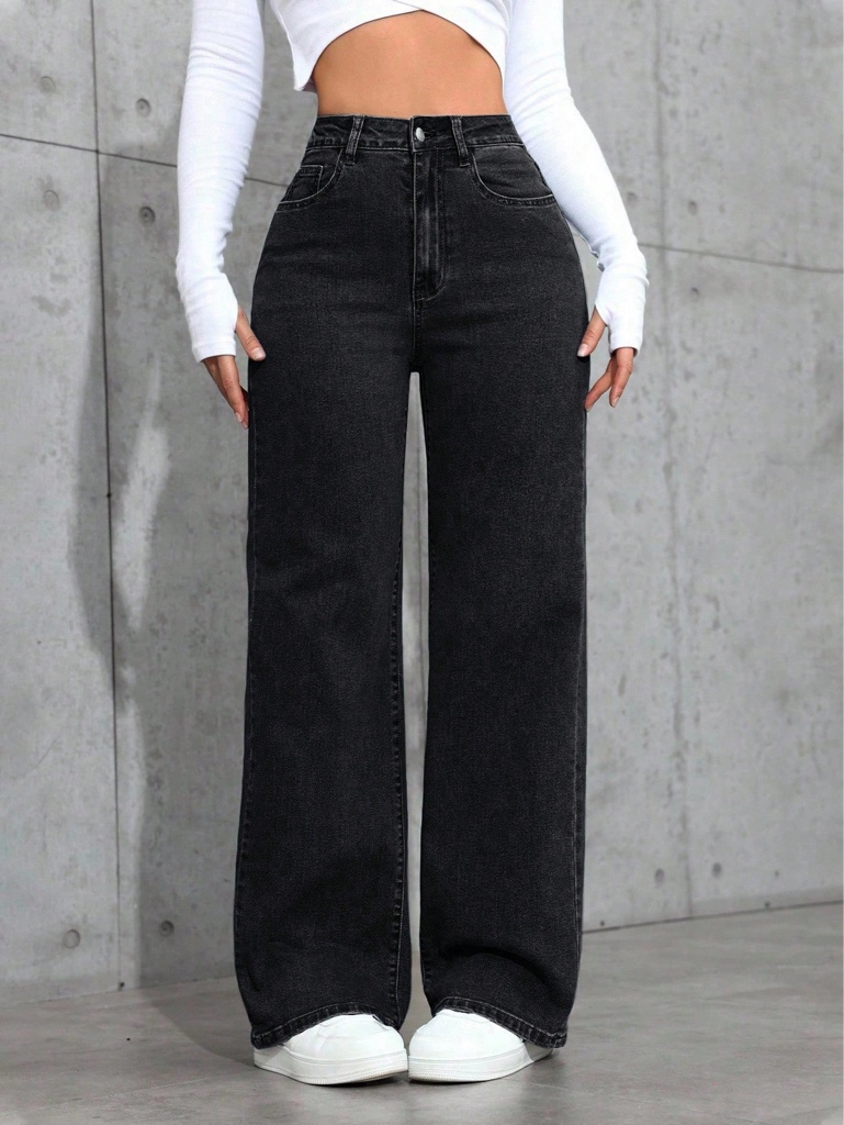 Pantalon jeans negro tiro alto