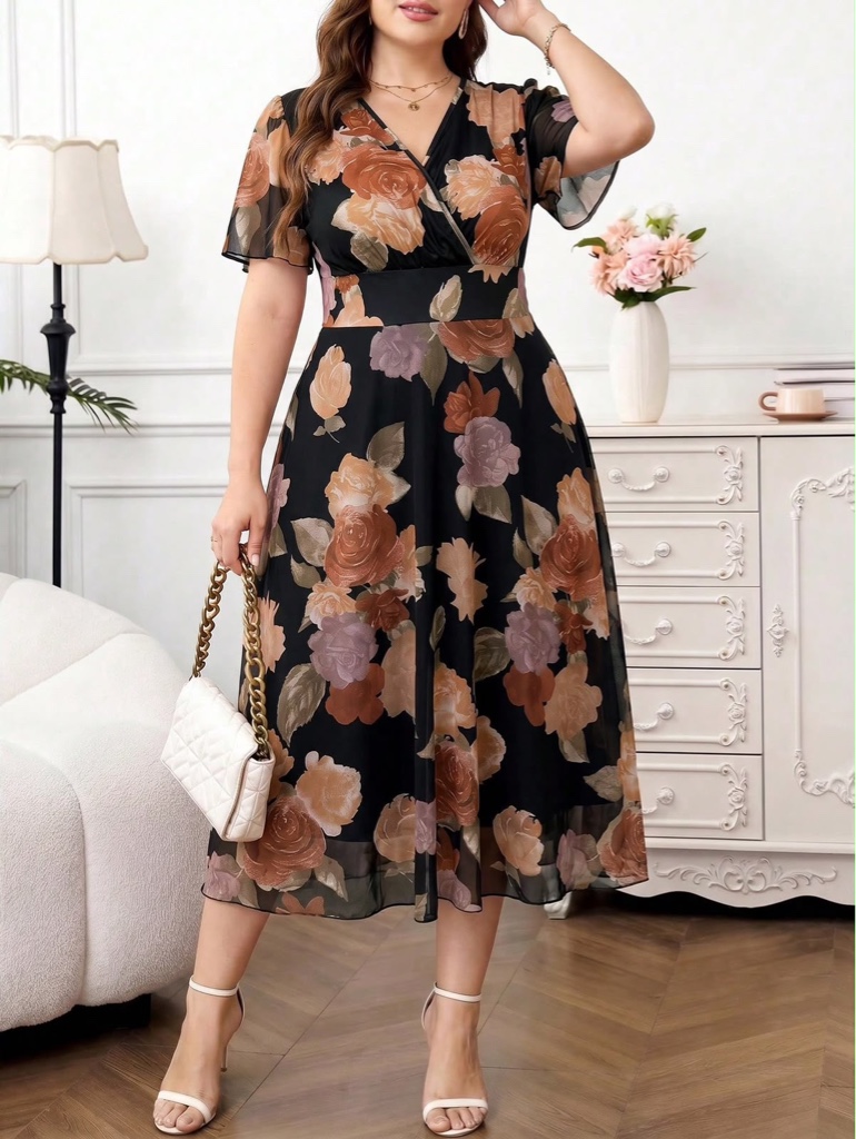 Vestido floral negro