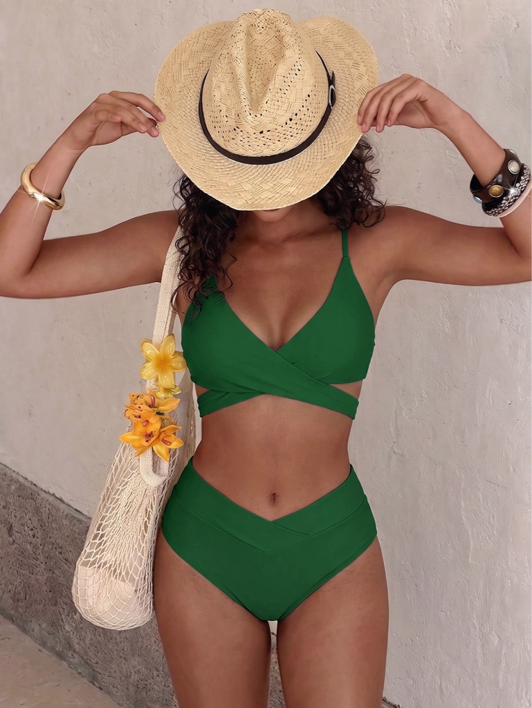 Traje de baño cruzado verde M