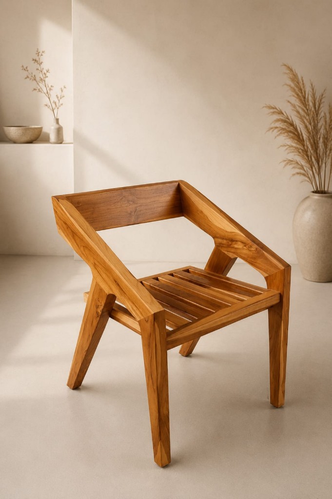 Silla de madera natural teca