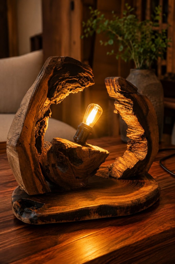 Lámpara de madera rústica