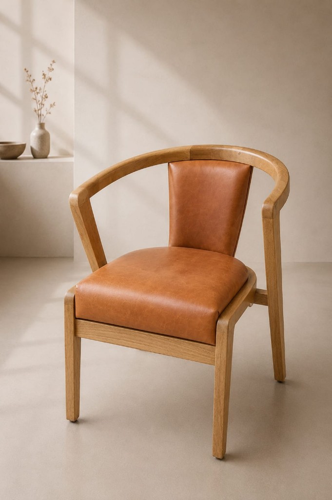 Silla madera y cuero miel