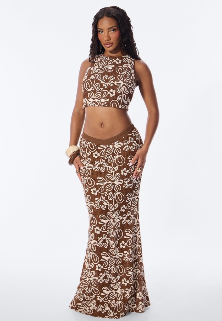 Flora Embroidered Crochet Skirt Set